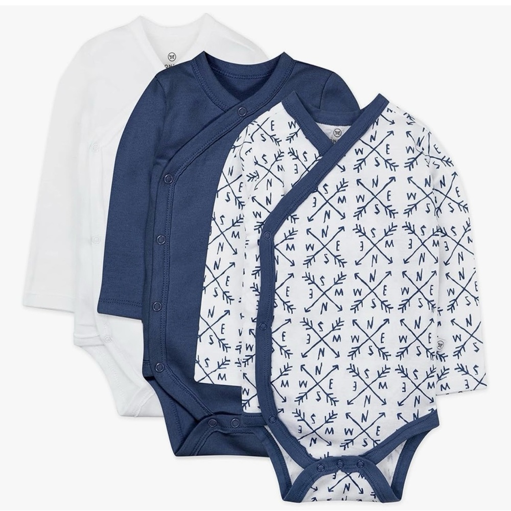 HonestBaby Baby Long Sleeve Side-Snap Organic Cotton Kimono Bodysuits (3 Pack)